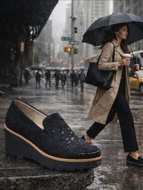 Vionic Willa Wedge Water Repellent Navy Suede Slip On Loafers Comfort Size 11